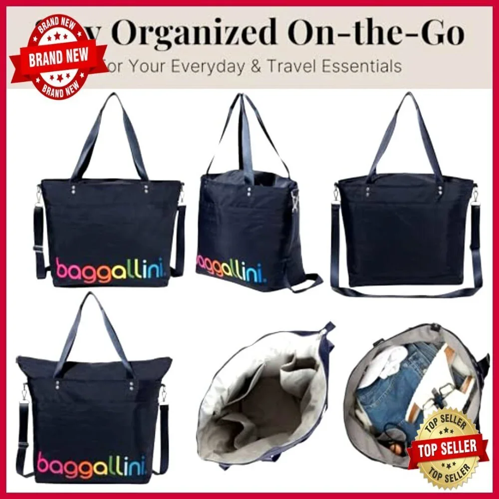 Large Lightweight Nylon Tote with Luggage Sleeve and Adjustable Strap